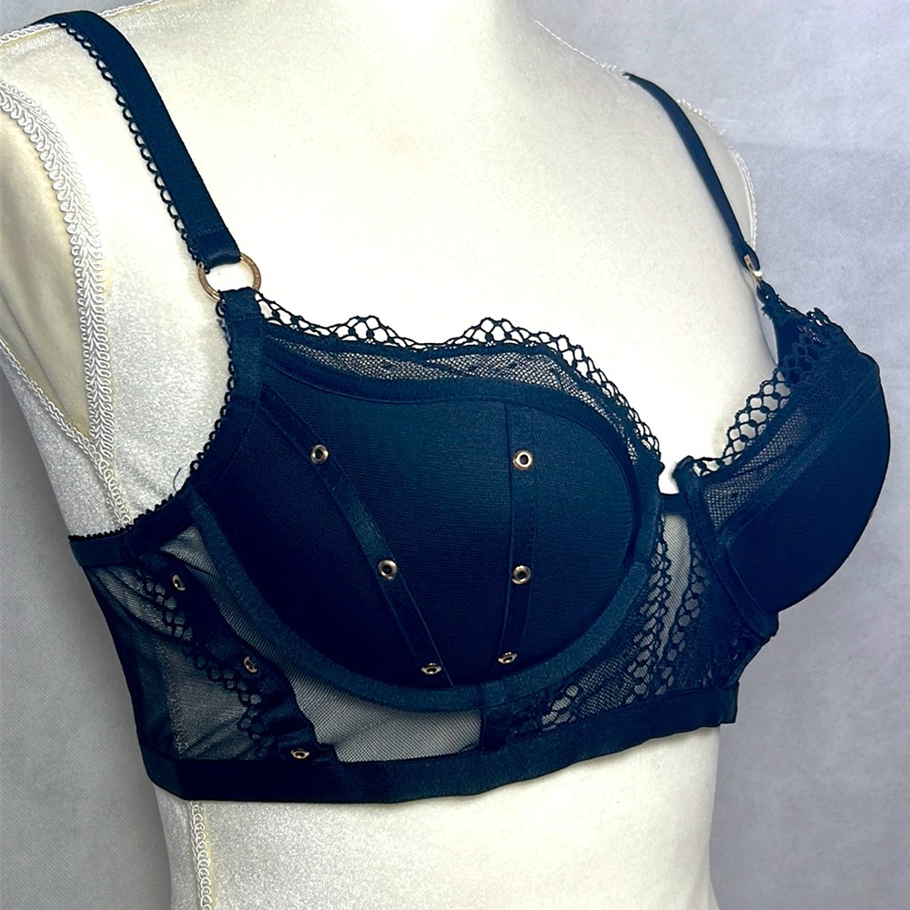 Honey Birdette Padded Push-Up With Gold Grommet and Lace Detail Bra Size 34D